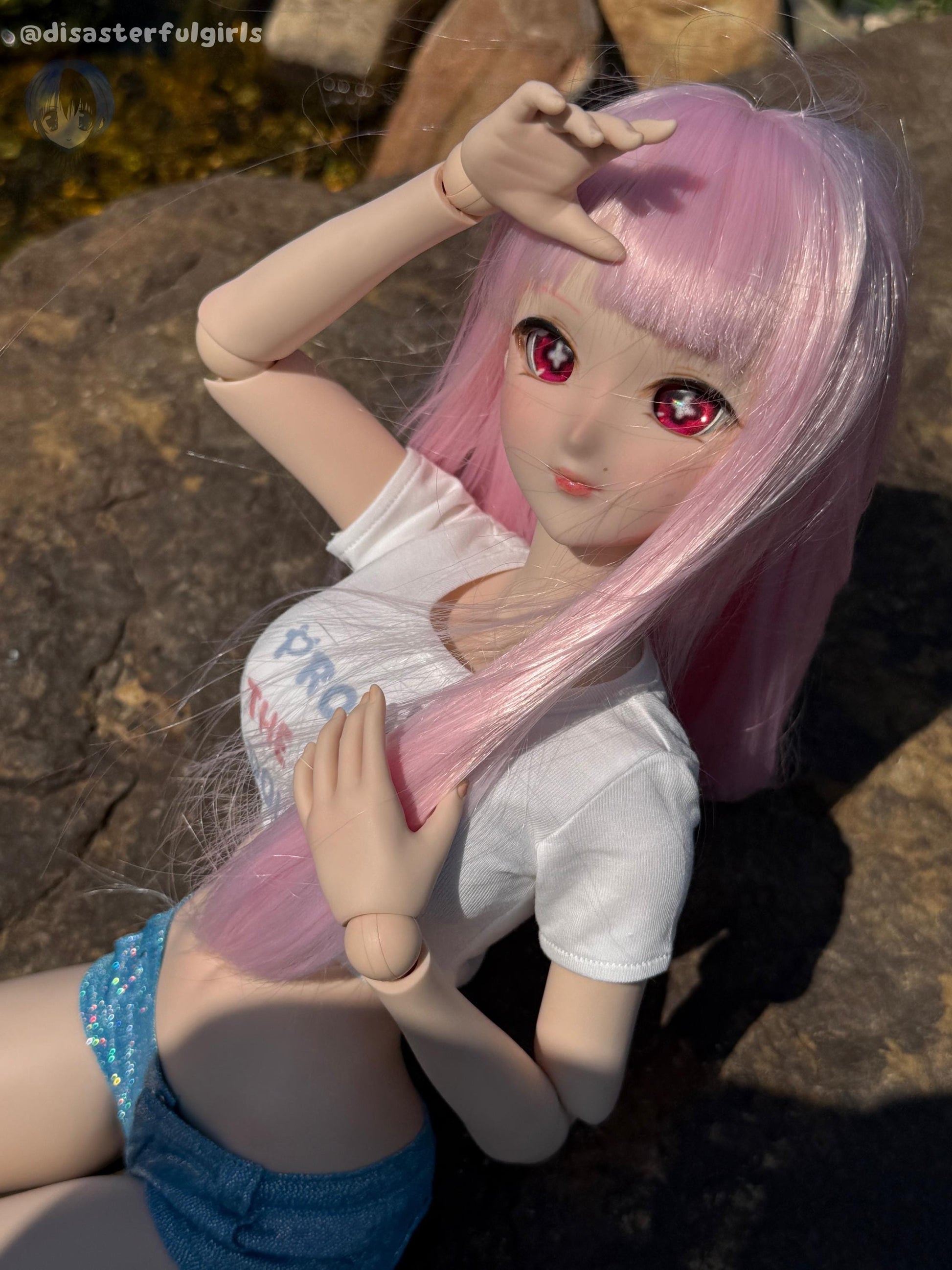 OOAK Dollfie Dream DDH-07 Flesh Head 1/3 MJD (Pink eyes)