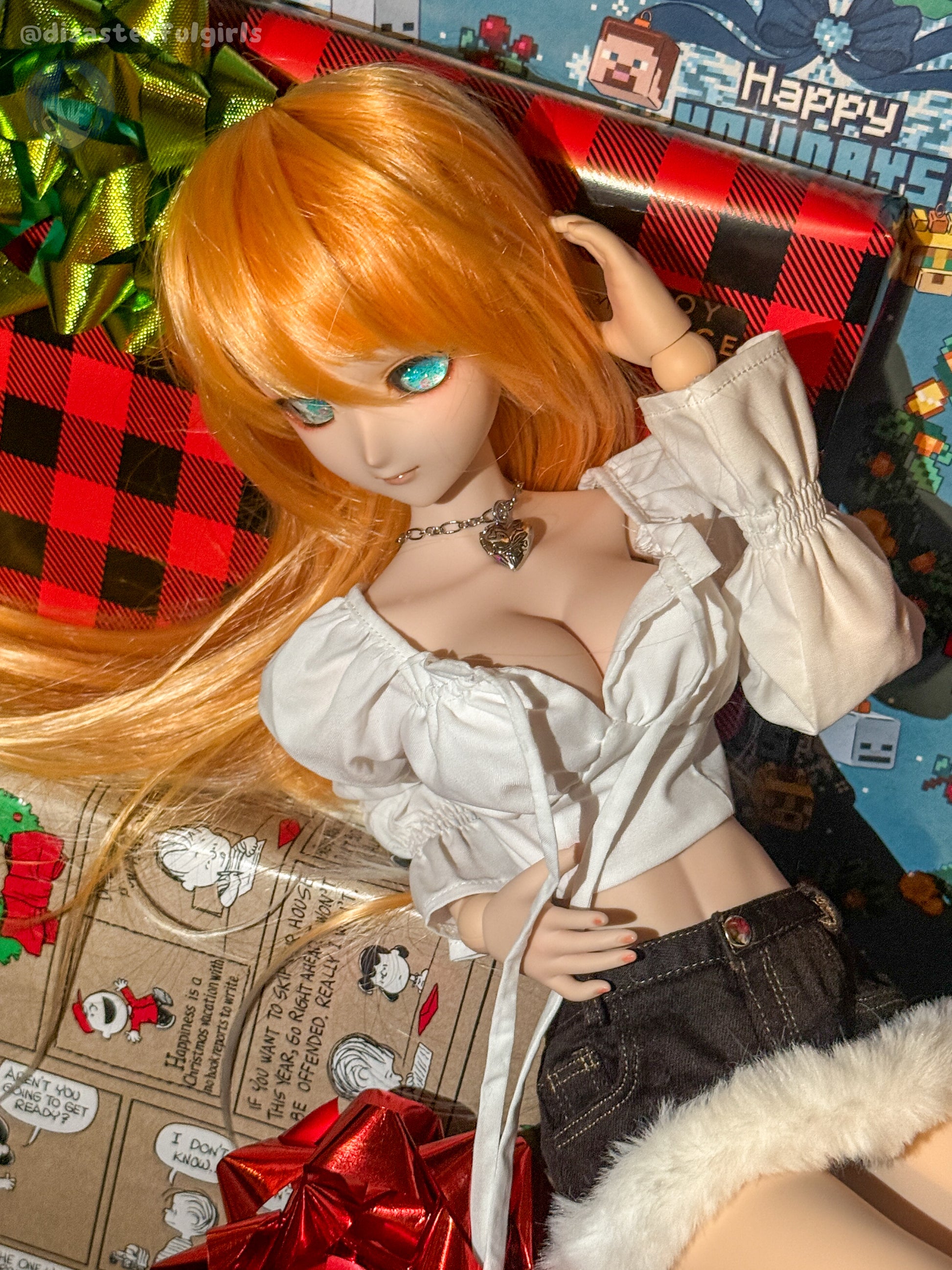 OOAK Dollfie Dream DDH-07 Flesh Head 1/3 MJD (Teal glitter eyes)