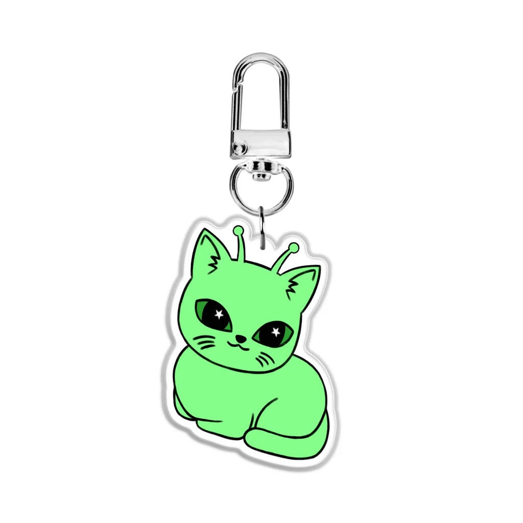 Green glorpi alien cat Cat 2” Double Sided (Same Design) Epoxy Keychain