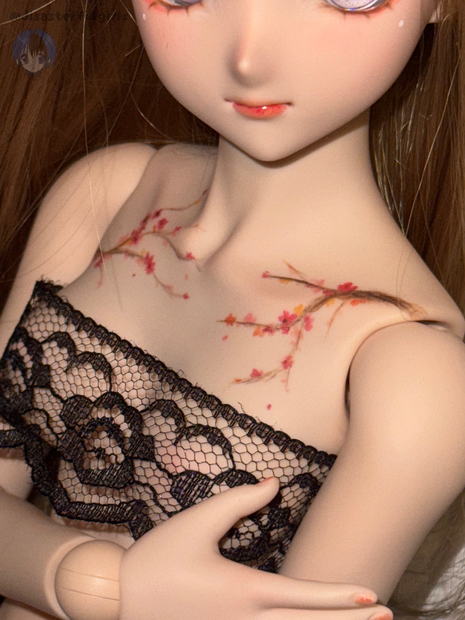 Cherry Blossom Watercolor Style Tattoo Dollfie Dream M Bust in Flesh