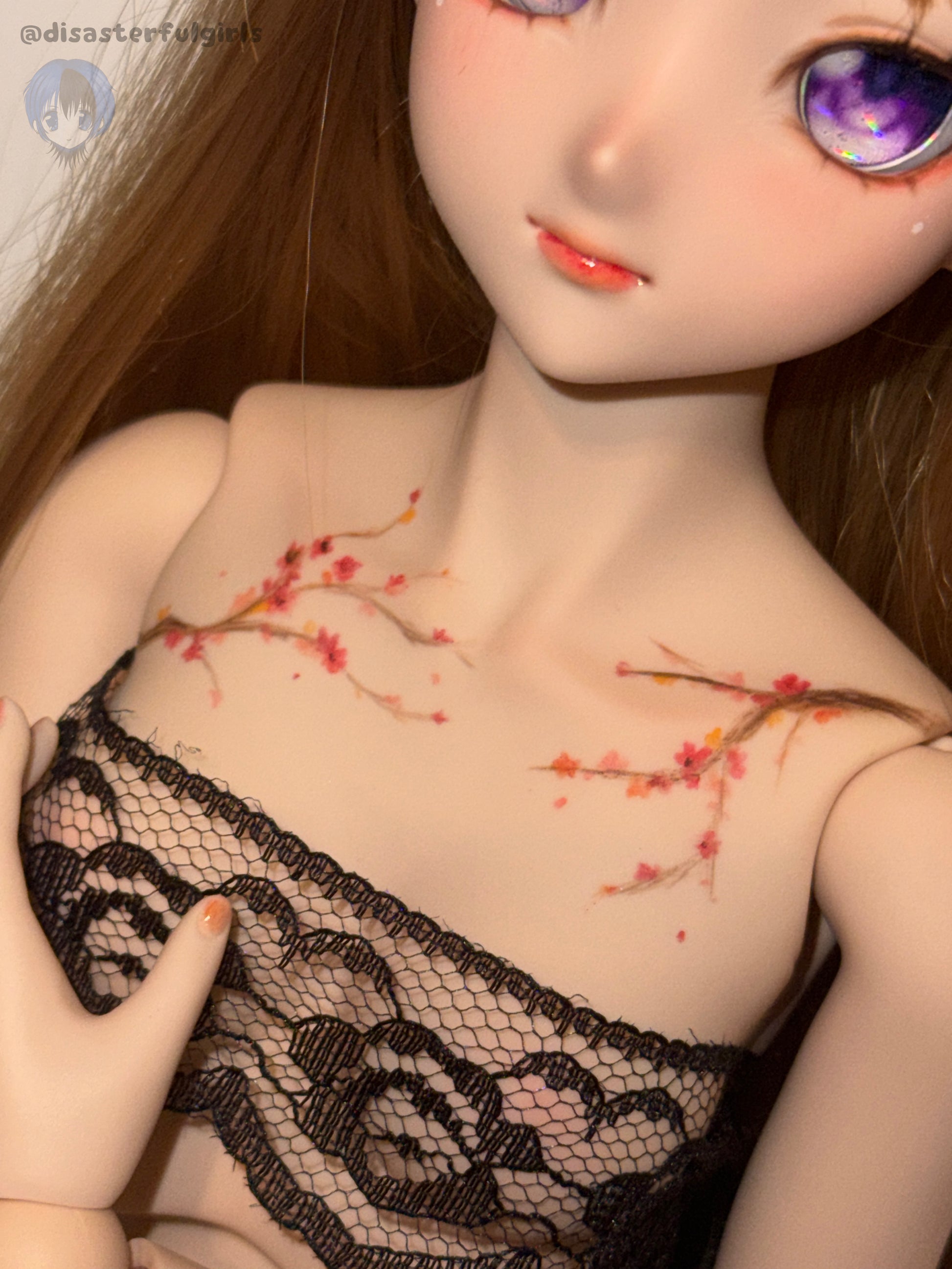 Cherry Blossom Watercolor Style Tattoo Dollfie Dream M Bust in Flesh