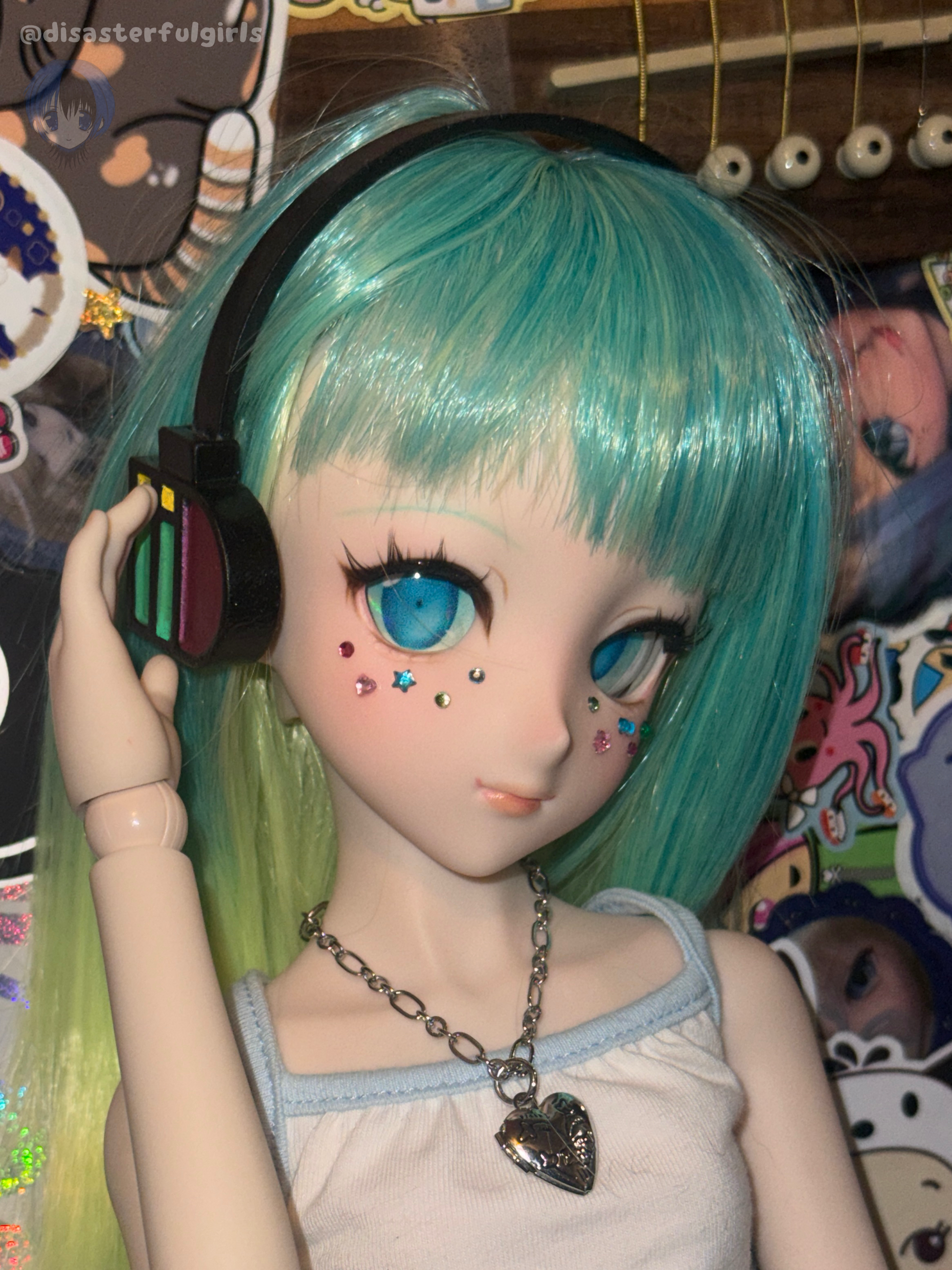 1/3 scale Hatsune Miku Hair Clips & Headset for Dollfie Dream, Smart Doll, BJD, etc.