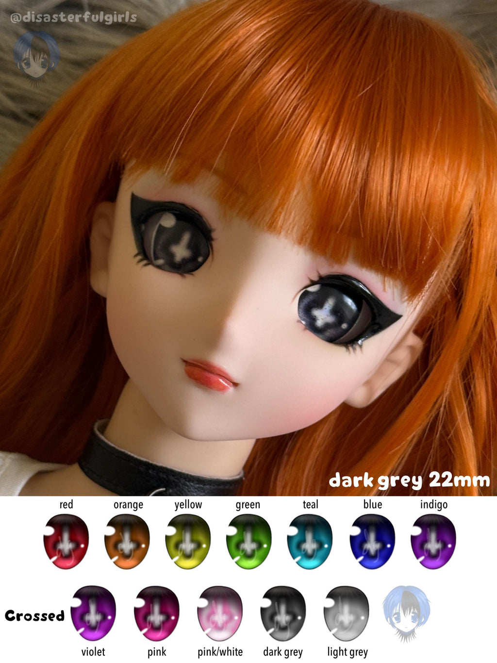 22mm “Crossed” Anime BJD Doll Eyes