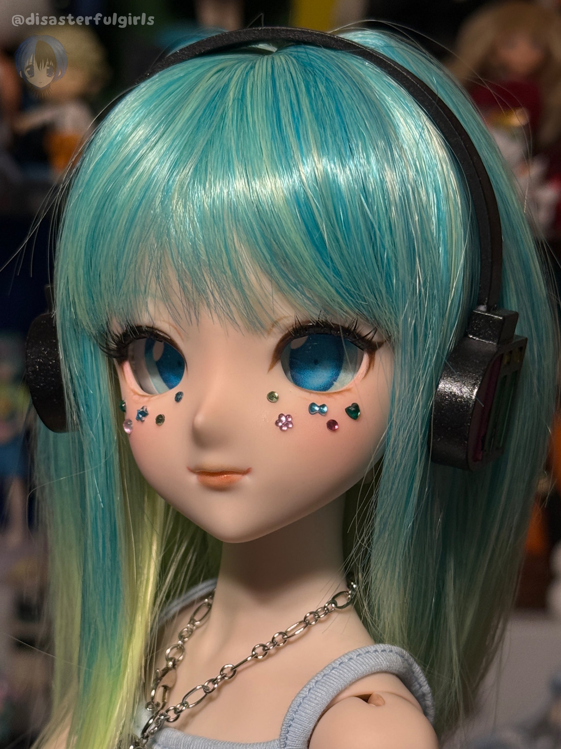 1/3 scale Hatsune Miku Hair Clips & Headset for Dollfie Dream, Smart Doll, BJD, etc.