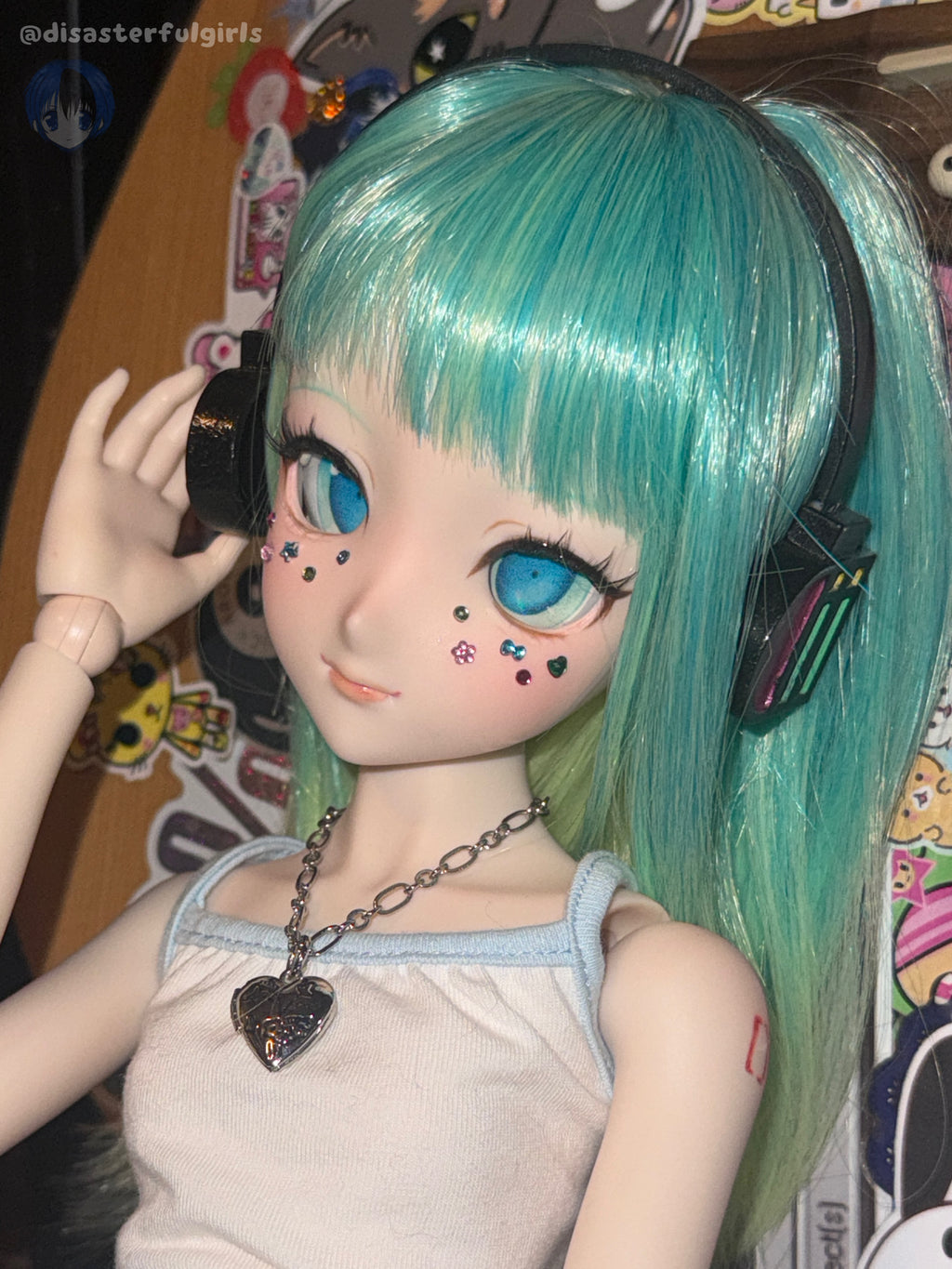 1/3 scale Hatsune Miku Hair Clips & Headset for Dollfie Dream, Smart Doll, BJD, etc.