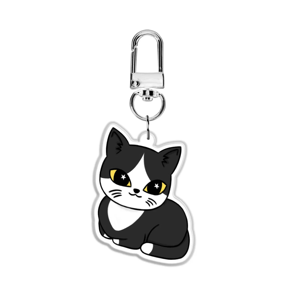 Black and white tuxedo Cat 2” Double Sided (Same Design) Epoxy Keychain