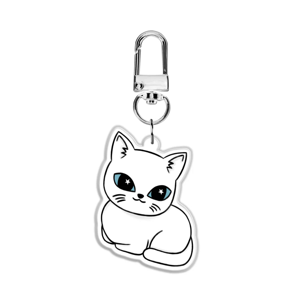 White Cat 2” Double Sided (Same Design) Epoxy Keychain