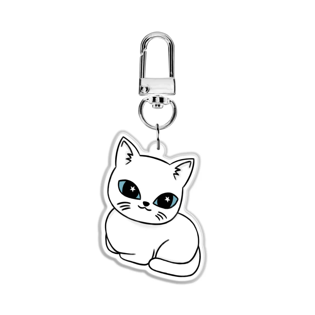 White Cat 2” Double Sided (Same Design) Epoxy Keychain