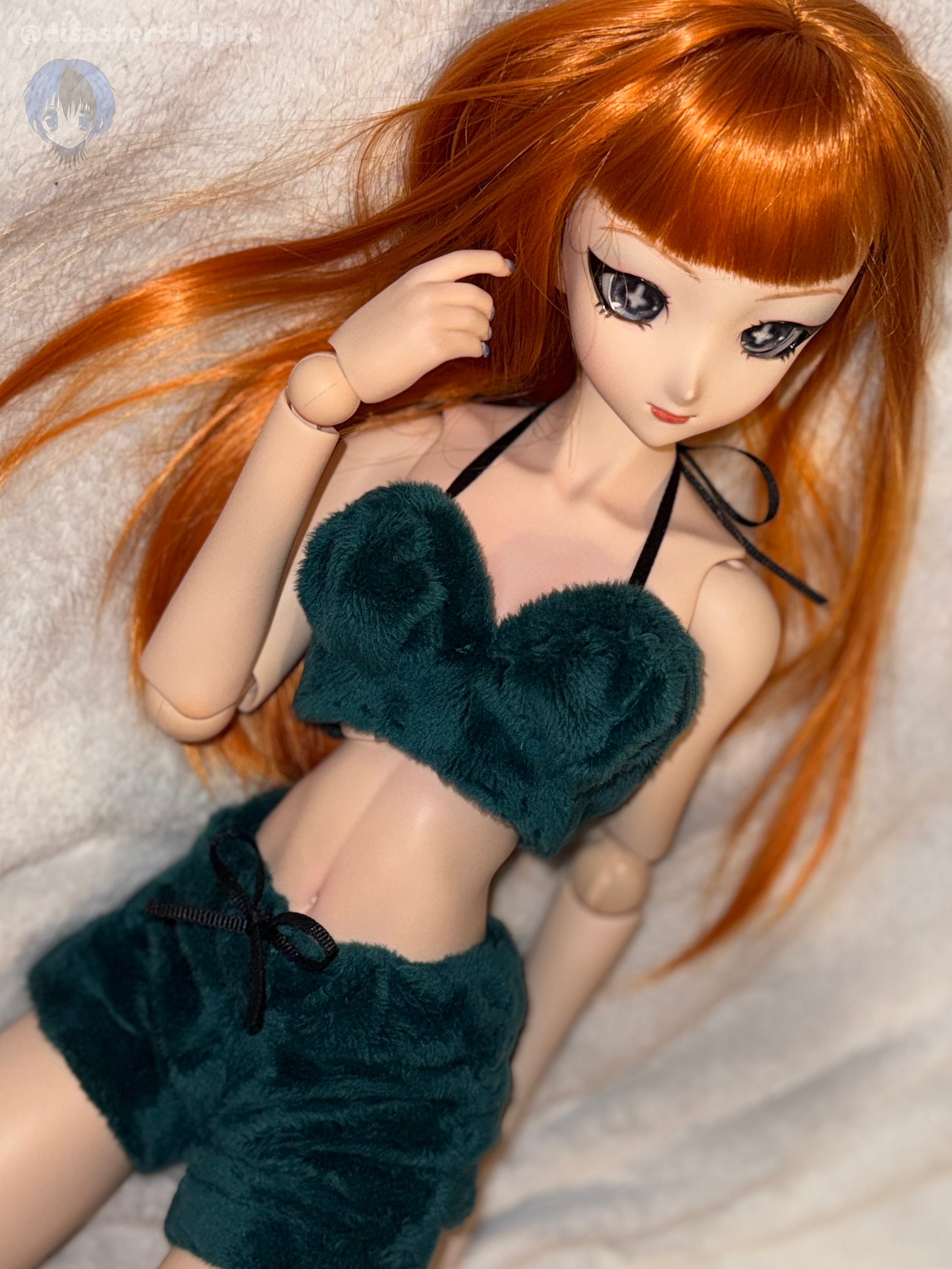 Emerald green lounge set for Dollfie Dream M bust