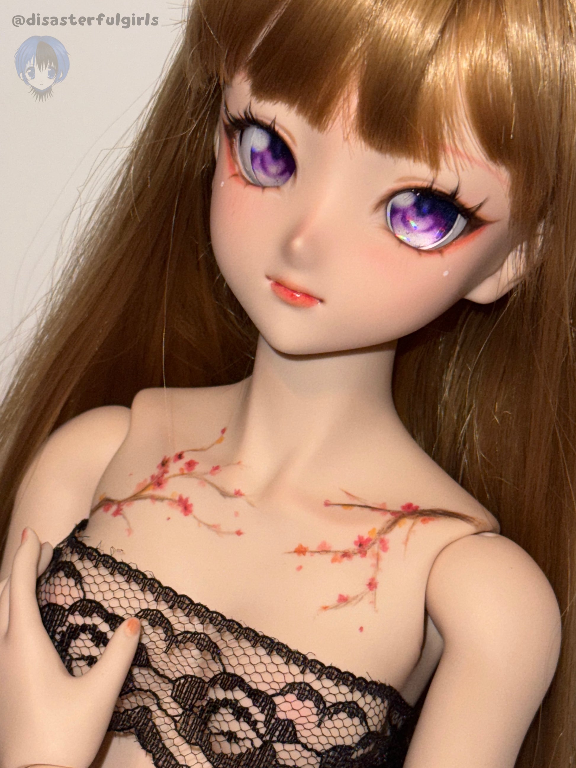 Cherry Blossom Watercolor Style Tattoo Dollfie Dream M Bust in Flesh
