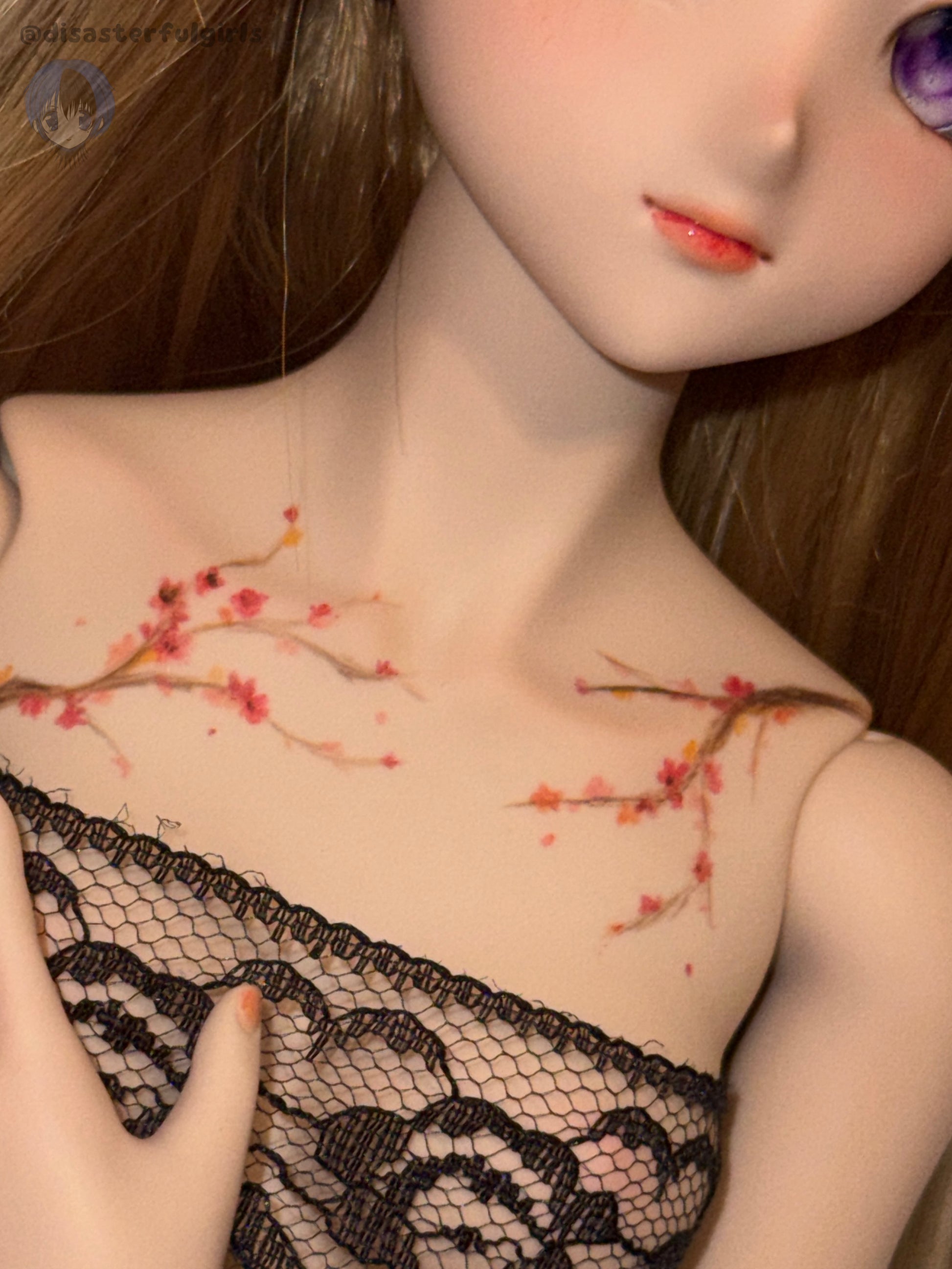 Cherry Blossom Watercolor Style Tattoo Dollfie Dream M Bust in Flesh