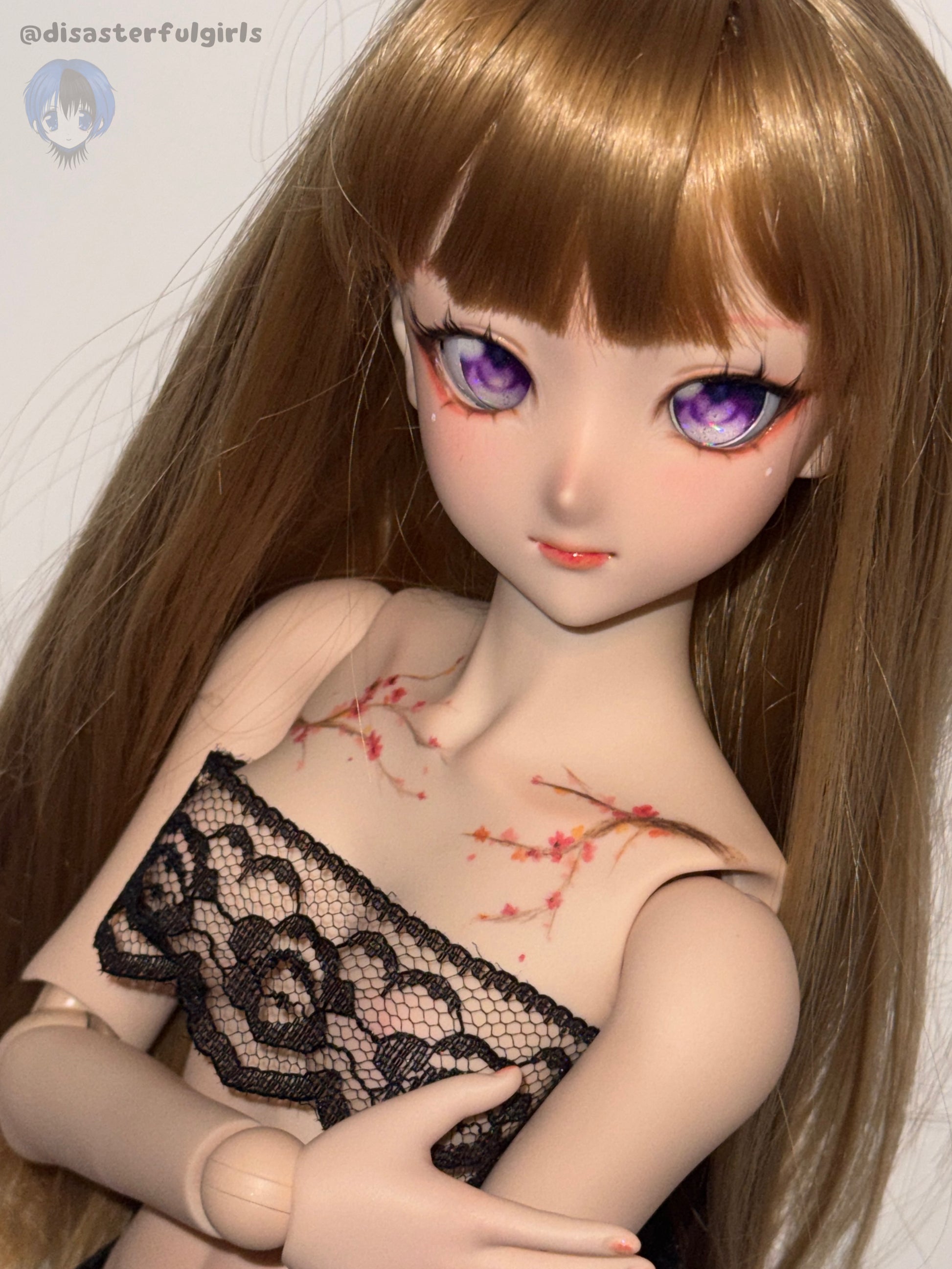Cherry Blossom Watercolor Style Tattoo Dollfie Dream M Bust in Flesh