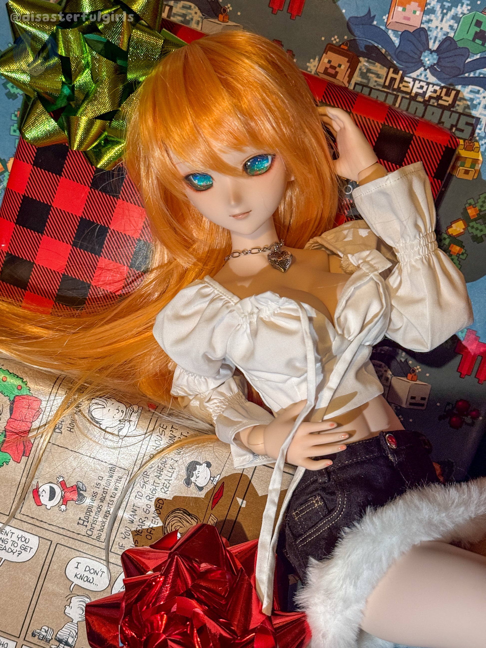 OOAK Dollfie Dream DDH-07 Flesh Head 1/3 MJD (Teal glitter eyes)