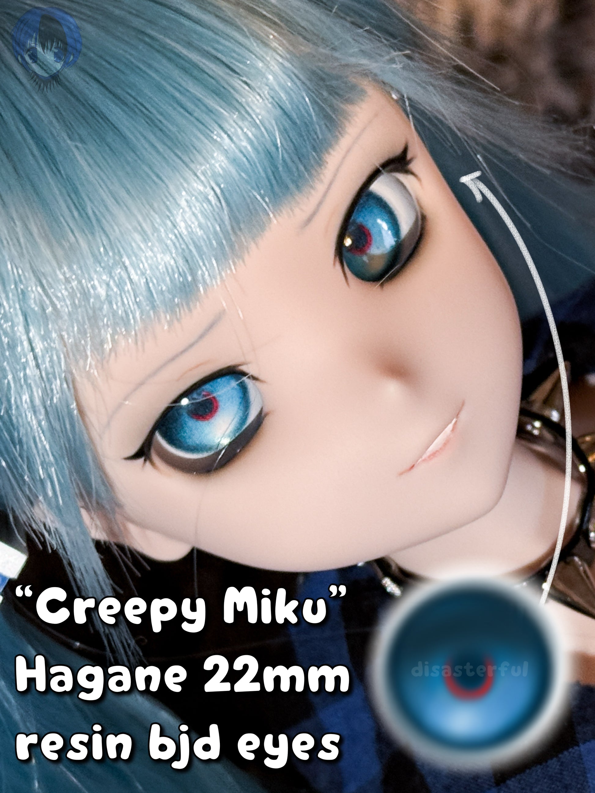 22mm “Creepy Miku” Anime BJD Doll Eyes for 1/3 BJD