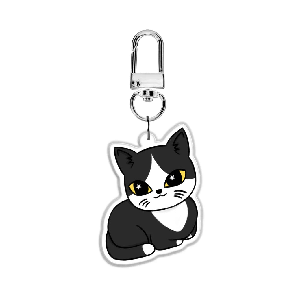 Black and white tuxedo Cat 2” Double Sided (Same Design) Epoxy Keychain