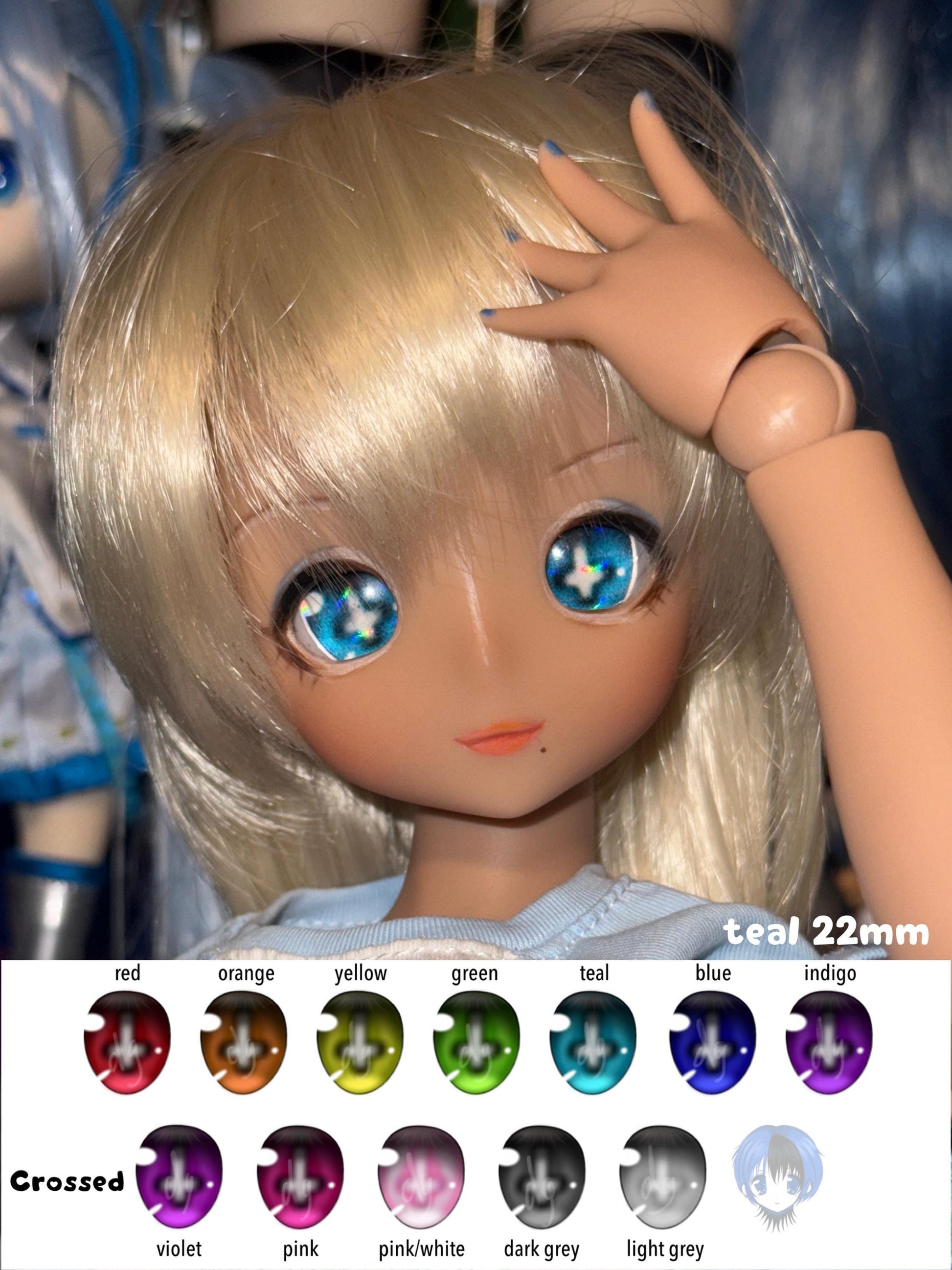 22mm “Crossed” Anime BJD Doll Eyes