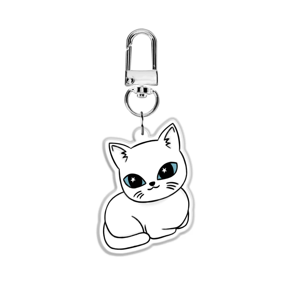 White Cat 2” Double Sided (Same Design) Epoxy Keychain